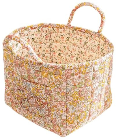 Boho Fabric Storage Basket, Boho-Stoff-Aufbewahrungskorb, Boho Blumen Wäschekörbe, Große Kapazität Stoff Aufbewahrungsbox, Faltbarer Aufbewahrungskorb mit Griff für Kleidung und Kleinkram (D)