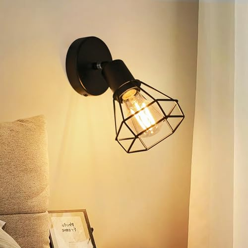 Unikcst Wandlampe Innen Vintage E27 Deckenstrahler 1 Flammig | Deckenlampe Schwarz Metall, Schwenkbar 350°, mit Lochmuster-Schirm, für Wohnzimmer Küche, Ohne Leuchtmittel