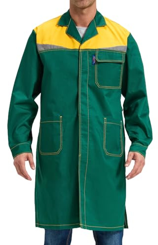 Oralidera Camice da Laboratorio da Uomo Blu da Lavoro Grembiule Camici da Officina Camice da Lavoro Maniche Lunghe con Tasche e Bottoni, Verde, XL