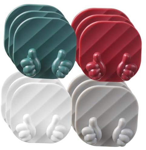 HOUDERCO 12pcs Thumb Shape Adhesive Wall Hooks Multi-use Plastic Plug Holder Storage Organizer for Power Cords Cable Management Kitchen and Bathroom