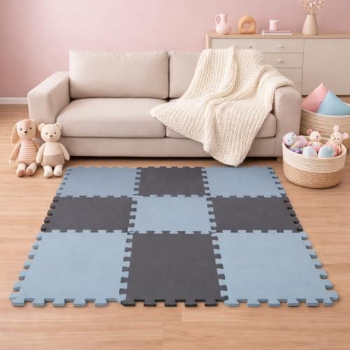 LittleTom Spielmatte Baby Puzzlematte - 9 Matten je 30x30x1 cm Krabbelmatte 90x90 cm Bodenmatte Kinder - Puzzle Matte Teppich Kinderzimmer - Eva Schaumstoff Bodenschutzmatte Spielteppich - BPA-frei