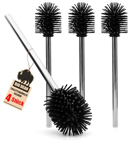 BigDean Silikon Klobürste WC Bürste im 4er Set Toilettenbürste Schwarz | Silikon Ersatzbürste – Flexibel, Antibakteriell & Hygienisch Schnelltrocknend & Spritzfrei