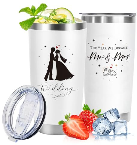 VivaJoy Cadeaux de mariage pour la mariée et le marié – Gobelets Mr et Mrs 591 ml – Idée cadeau de mariage pour couples pour anniversaire, fiançailles, cadeau de mariage