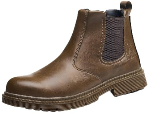 Stillithou Dealer Steel Toe Cap Boots, Lightweight Slip On Safety Boots for Men Women Construction Outdoor Gardening,Khaki