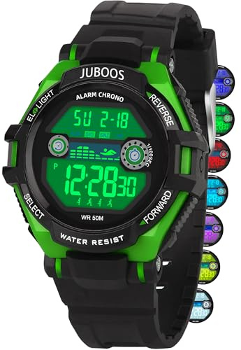 Juboos Kids Digital Watch for Boys Girls 5-18, 7 Colors LED Light Kids Sports Outdoor Wristwatch, Waterproof Watch with Alarm,Stopwatch