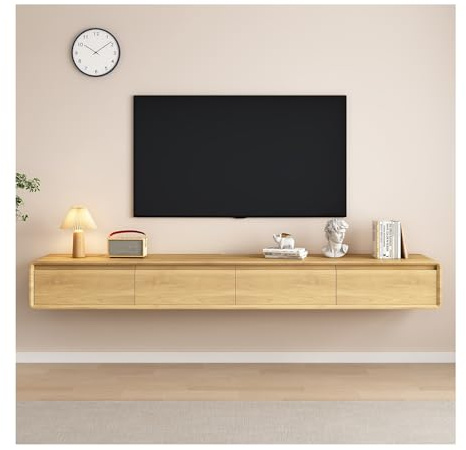 YAONJS Console TV Suspendue Moderne en Noyer – Meuble De Divertissement Mural Minimaliste avec Étagère De Rangement Dissimulée pour Le Salon(Wood Color,200cm)