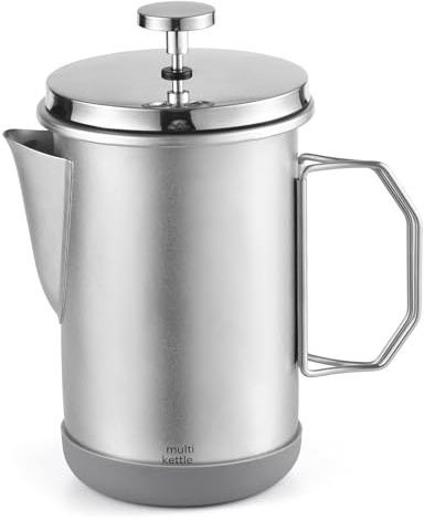 WIHFHGZ Prensa Francesa Cafe 1L Acero Inoxidable, Cafetera Grande con Asa Plegable para Casa y Camping - Capacidad Amplia, Filtro Suave, Uso Versátil en Exterior e Interior (Plata)
