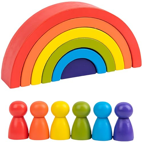 YyiFcg Holz Regenbogen, Regenbogen Spielzeug, 14 Teile, Buntes Baukastenset, Lernspielzeug für, Kreatives Spielzeug, Montessori Spielzeug, Holzspielzeug für