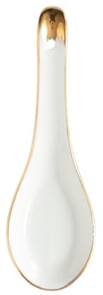 Thé Cuillère en céramique à bord doré, petite cuillère soupe porcelaine blanche, de ménage, grande, manger du riz, 5 pièces Dessert