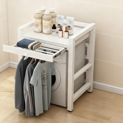 Estantería Superior para Lavadora con Tendedero Plegable, 2 Alturas Ajustables, Mueble Robust para Cuarto de Lavado(White b)