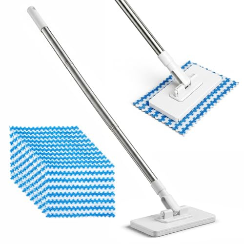 Mini Mop Sin Manos,con sistema de sujeción a presión Mop Perezoso con Cambio Automático de Paño Cabezal Giratorio 180° con 10 paños de microfibra reutilizables Limpieza de Suelos Baño Cocina y Paredes