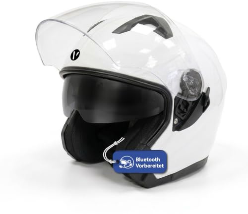 Casque Moto Jet Homologué ECE 22.06 – Double Visière avec Pare-Soleil Interne | Casque Scooter Aéré Homme Femme Fermeture Micrométrique | Idéal Moto Scooter Ville