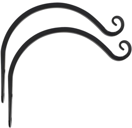 SOLUSTRE 2pcs Iron Wall Mounted Hanging Hooks for Flower Baskets and Bird Cages, Sturdy Black Gardening Hooks for Outdoor and Indoor Use, 8 Inch Plant Hanger Brackets