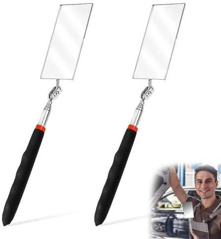 CZAYEFNH Strumenti Specchi di Controllo Estensibili 2 Pezzi – Specchio Ispezione Telescopico 360° con Manico in Acciaio Inox Antiscivolo, per Meccanica, Riparazioni e Uso Professionale