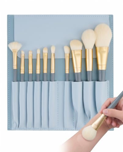 YIPFEN 10 Piezas Set de Brochas de Maquillaje Profesional, Pinceles para Sombras de Ojos, Cejas, Base de Maquillaje, con Estuche Cosmético (Azul)