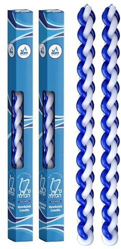 Kerze Havdalah Geflochten Ner Mitzvah – 2er Pack – Flach Blau-Weiß Paraffinwachs – handgefertigte Havdallah Kerze – Shabbat Judaica Geschenk
