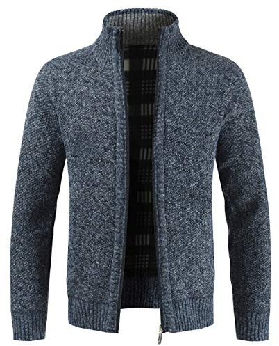 Sliktaa Herren Strickjacke Cardigan Grobstrick Stehkragen Gefüttert | Warme Herren Strickjacke mit Fleece Futter und Reißverschluss. Grobstrick mit Stehkragen. Ideal für Herbst und Winter.