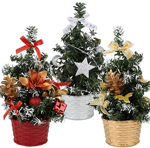 Pack of 3 Small Mini Christmas Trees Artificial Christmas Trees for Table Top Desk Display Decoration