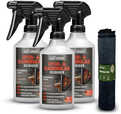 Bio-Chem - Limpiacristales para chimeneas 3x 500ml - Productos de limpieza y accesorios para estufas de leña, de pellets - Limpiacristales