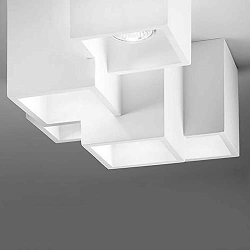 Partenopeautensili® Plafoniera moderna lampada soffitto 5 cubi gesso verniciabile luce LED 175W per faretti GU10 tensione ingresso 230V by universo (SENZA FARETTI)
