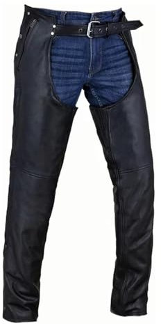 Motorrad-Leder-Chaps für Herren, Biker, Reiten, Cowboy, Chaps, schwarze Multi-Pocket, geteilte Lederhose mit Reißverschluss, schwarz, Medium