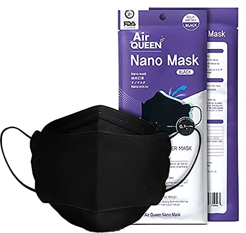 Schwarze AirQueen Nano-Faserfilter-Gesichtsmaske, für Erwachsene, einzeln verpackt, hergestellt in Korea, 10 Stück