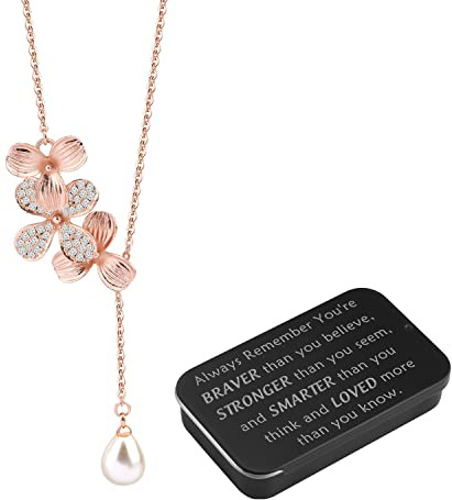BNQL Orchid Flower Necklace Rose Gold Orchid Pendant Necklace with Teardrop Pearl Orchid Flower Jewelry Inspirational Gifts