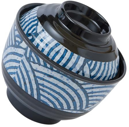 Housoutil Japanese Style Miso Soup Bowl with Lid Japanese Rice Bowl Ramen Bowl Traditional Bowl, 10 X 10 X 9. 5 cm