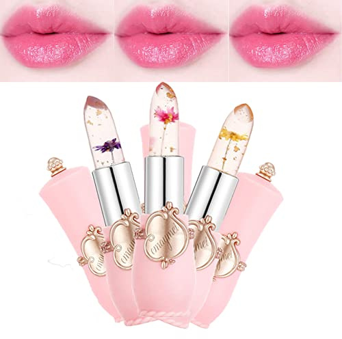 Pakivs 3Pcs Rouges à Lèvres en Gelée de Fleurs de Cristal,Brillant à Lèvres à Changement de Couleur de Température Magique,Hydratant Longue Durée Imperméable Baume à Lèvres