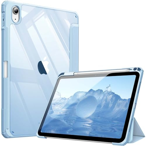 FINTIE Hybrid Case for iPad A16 11th Gen 11 Inch & iPad 10th Gen 10.9 Inch | Shockproof Clear Acrylic Cover with TPU Frame, Built-in Pencil Holder, Auto Wake/Sleep, Sky Blue