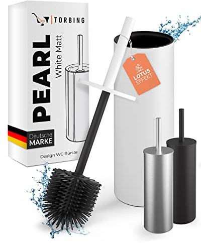TORBING Design Klobürste Silikon, Toilettenbürste, Klobürste Weiß, Toilettenbürste Silikon, Wc Bürste Silikon, Klobürstenhalter, Toilet Brush, Wc Bürste Weiß, Klobesen, Wechselbarer Silikonkopf