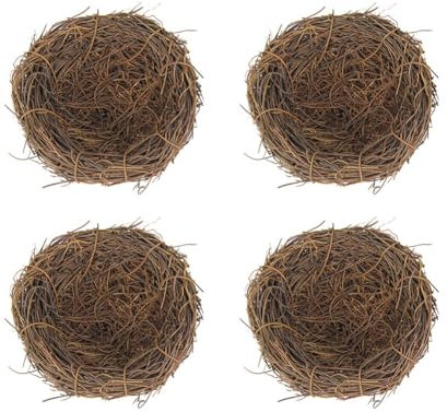 4 Stück Rattan Ostern Vogelnest Deko, 12cm Künstliches Vogel Nest Festival Ostern Deko Handgemacht Vögelnest Rattan Birdhäuser Natürliche Taube Nest ,Ostereier Basteln Deko für Garten Ostern Deko