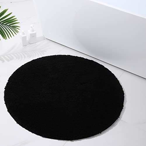Homaxy Weich Hochflor Badezimmerteppich, Badematte, rund 90 cm, Schwarz
