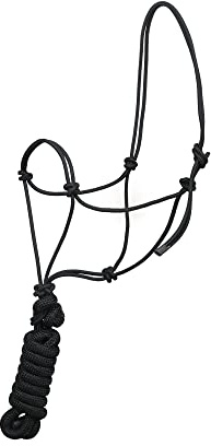 SIE Rope Halter for Horses with 8 ft Lead Rope 4 knot Horse Halters (Black)
