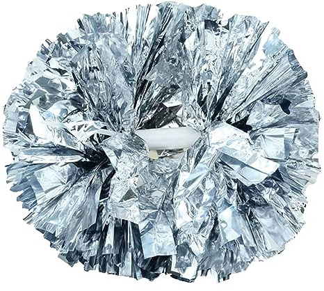 Hooshing Pompons, Cheerleading-Pompons, mit Kunststoffgriff, metallisch, für Teamgeist, Sport, Tanzen, Jubeln, Kinder, Erwachsene, silber, 6 Stück