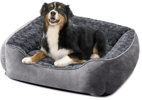 JOEJOY Hundebett Hundekorb Waschbar Hundekörbchen rutschfeste Hundebetten Flauschig Hundematratze mit Erhöhte Ränder Weiches Hundesofa für Grosse Hunde Katzen XXL(106x80x23cm) Beige