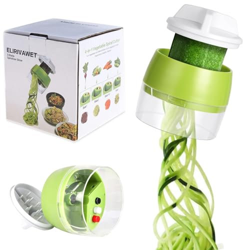 SUEHBEXF Cortador de Verdura, 4 en 1 Rallador de Verduras, Calabacin Pasta Espiralizador, Cortador Espiral Manual, Cortadora para Zanahoria, Pepino, Fruta, CalabacíN, Fideos