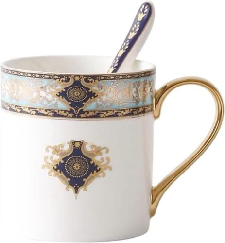 YBK Tech Bone China Porcelain Tea Cup, 12oz Coffee Mug for Home Kitchen Office - Royal Patterns (Sky Blue)