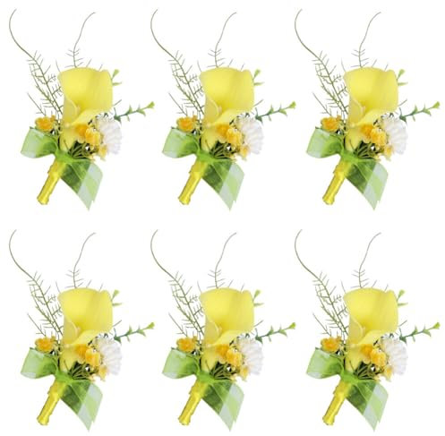 JAWSEU 6 Stück Hochzeit Braut Boutonniere, Calla Lily Hochzeit Ansteckblumen Anstecker Hochzeitsanstecker der Männer Hochzeit Blumen Anstecker Hochzeitsbrosche für Party Prom Männer Anzug Dekoration