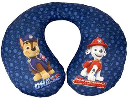 Paw Patrol Almohadilla Cervical Patrulla Canina Azul con Personajes Chase y Marshall. Perfecta para Viajes. Extra Cómoda y Lavable.