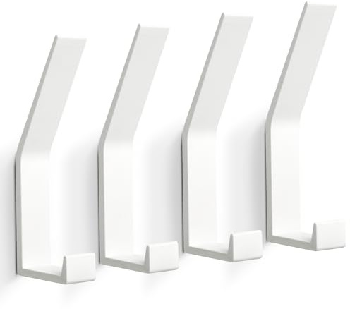 PDGROW® Ganchos para Abrigos 4 Piezas, Colgadores Pared (¡Tornillos Invisibles!), Percheros de Pared Modernos para Chaquetas, Abrigos, Ropa, Bufandas, Bolsos y Más (Blanco)