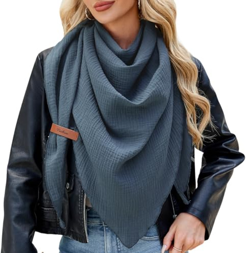 Niwicee Schal Damen Musselin Dreiecksschal-Dreieckstuch Unifarben Schal Halten Sie Warm Halstuch, Elegant Bequem Herbst Baumwolle Groß Tücher Damen Stola 190x80cm (Blau)