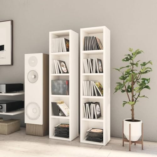 Cozynest 2X CD Regal Ständer Standregal Wandregal Medienregal Dekoregal Aufbewahrung Büroregal für 160 CDs Weiß 21x16x93,5cm (Weiß)