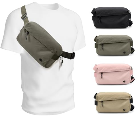 Brusttasche Sport Stylische, Bauchtasches Herren und Damen, Brusttasches zum Reisen Leichte, Crossbody Brusttasches für Outdoorsport, Reisen, Einkaufen, Ausflüge (Moosgrün)