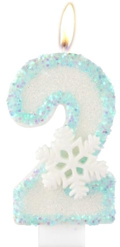 mciskin Frozen Birthday Number 2 Candle, Blue Number 2, White Snowflake, Blue Candle Cake Topper for Girls Boys Frozen Themed Birthday Party Decorations Supplies