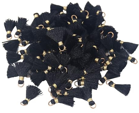 100pcs 2cm Mini Quasten Anhänger DIY Basteln Schmuck Zubehör-Schwarz | Kleine Quasten Charms für Armband, Kette, Ohrring, Schlüsselanhänger, Tasche, Geschenk und personalisierte DIY Projekte