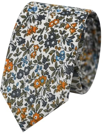 Luckyvestir Boys Floral Tie, Kids Cotton Ties 8 10 12 Years, Self-Tie Necktie for Wedding Graduation Uniform School (White,yellow,grey,blue)