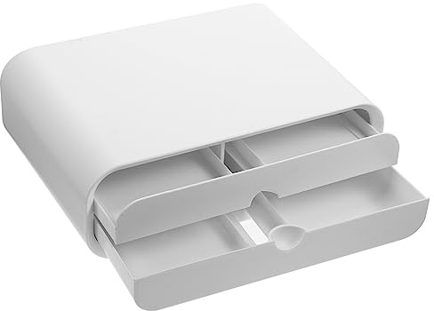 WATIIFUFU Rialzo per Monitor in Plastica Bianca con Cassetti Scorrevoli per Risparmio Spazio e Facile Organizzazione per Ufficio e Studio a Casa