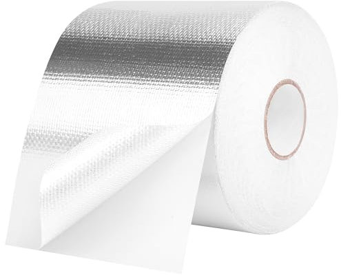 HONGTAISHENG Cinta aluminio adhesiva, 117mm x 25m Cinta de Papel Aluminio, Cinta de aluminio adhesiva, Cinta adhesiva impermeable con refuerzo de malla de fibra de vidrio