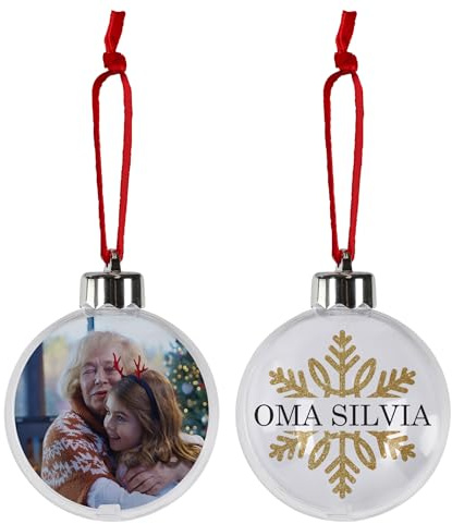 Herz & Heim® Personalisierte Weihnachtskugel mit Foto - fertig gebastelt für Sie (Schneekristall)